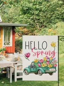 1pc Colorful Floral Garden Flag, Double-Sided Linen Yard Decoration, Spring