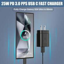 25W USB-C 快充充电器，配备 USB-C 转 USB-C 快充线，兼容三星 Galaxy S24、S23、S22、S21、S21+/S21 Ultra、S20/S20 Ultra、Note 20 Ultra、Note 10 以及其他 16/15/Pro/Pro Max 设备，支持快速充电。 - 美規A型插(110-127V) - 查看 10