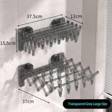 Non Drilling Multifunctional High-Strength Telescopic Suction Cup Wall Mounted Drying Rack, Household Storage Shelf, Drying Rack, Bathroom Rack, Sock Rack, Underwear Rack, Towel Rack, Free Extension Saves Space, With 4 Rows Of Hanging Rods And 20 Hooks, Suitable For Drying Socks, Underwear, Towels, Shoes, Hats, Pillows ﻿ - Transparent - View 13