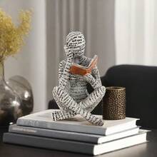 1 Piece Abstract Letter Reading Figurine - Unique "Reader" Statue, Reading Character Home Decoration, Suitable For Bedroom, Desk, Office Display, Holiday Gift For Friends. - Yellow Seated Letter Person - View 11