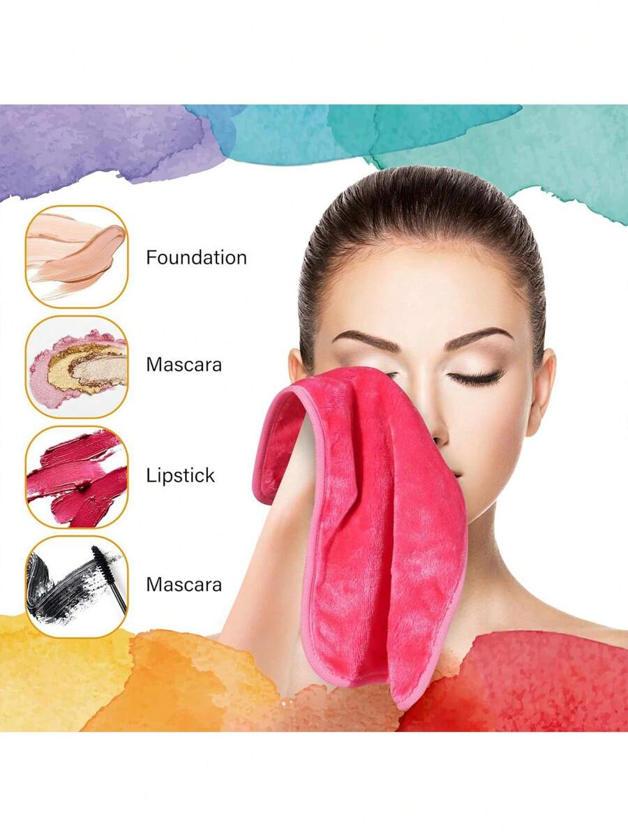 1pc/5pcs Reusable Makeup Removing Towel, Soft Microfiber Facial Cleansing Cloth With Hanging Loop, Gentle On Skin, Machine Washable, Color Random