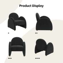 Modern Accent Chairs Set Of 2, Upholstered Boucle Arm Single Sofa, Comfy Armchair, Fluffy Reading Chair For Living Room, Bedroom, Home Office - màu đen - Xem 5