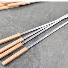 12pcs/Set Large Premium Stainless Steel Flat Skewers With Natural Wooden Handles - Heat Resistant, Suitable For Camping, Backyard BBQ, And Outdoor Parties