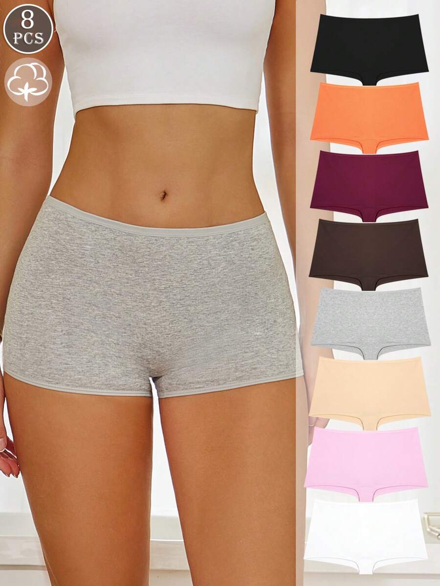 8pcs Ladies Multi-Color Comfortable And Breathable Cotton Comfortable And Breathable Boxer Briefs Anti-Shine Quarter Pants - Nhiều màu - Xem 1