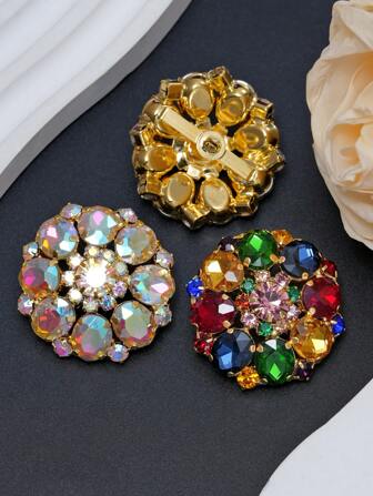 2pcs/Pack Colorful Crystal Flower Copper Rhinestone Buttons, Decoration For Coats, Sweaters, Furs, Suits, Cardigans, Bouquet, Gift Box, DIY Accessories