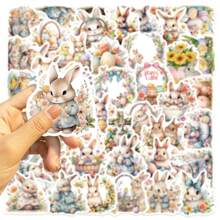 50pcs Cartoon Easter Party Rabbit Series Graffiti Stickers,Decor For Tablet,Guitar,Notebook,Luggage,Water Bottle,Mug,Books,Waterproof,Suitable For Teenagers & Kids As Reward Gifts,DIY Decor