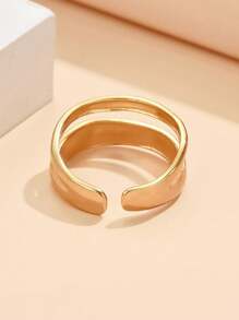 1pc Simple Stackable Smooth Open Band Stainless Steel Rings, Casual Geometric Metal Adjustable Finger Rings, 18K Gold Vacuum Plated, Non-Fading Jewelry For Daily Wear