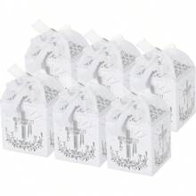 50 stuks lasergesneden kruisvormige snoepdozen, doopgunstdozen met lasergesneden kruis, linten en kruislabels, geweldig voor christelijke, doop, bruiloft kleine geschenkzakken decoratie