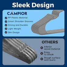 Premium Clothes Hangers – 100  Pack, Slim Design, Lightweight Plastic, Gray - 灰色 - 查看 6