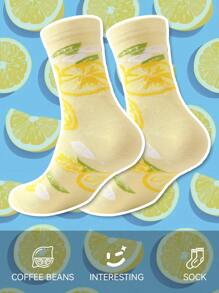 1 Pair Women's Lemon Patterned Mid-Calf Socks, Soft, Breathable, Casual Socks For Home, Travel, Party, Unique Gift For Family & Friends, Fashion , , All Season - Multicolor - View 15