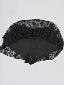 女士蕾丝荷叶边下摆收腰迷你裙，可爱蛋糕裙款式，适合派对、郊游、俱乐部 - 黑色 - 查看 4