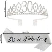 2 件套女士生日绶带和头饰，包括生日皇冠 13 岁 16 岁 18 岁 21 岁 30 岁 40 岁 50 岁 60 岁 70 岁 80 岁绶带丝带精美蜡烛和蛋糕装饰，生日女士礼物，生日快乐派对礼品，银色 - 銀色 - 查看 3