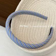 1pc Blue Plaid/Twill Fabric Headband For Women