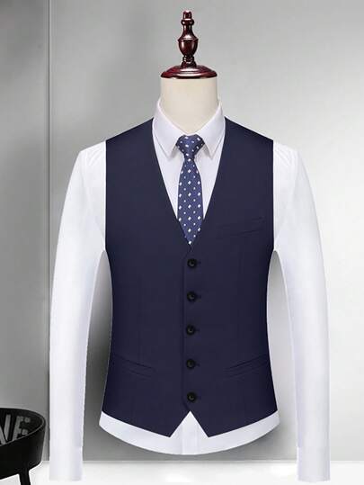 男士背心，复古海军蓝绅士正式马甲，适合新郎