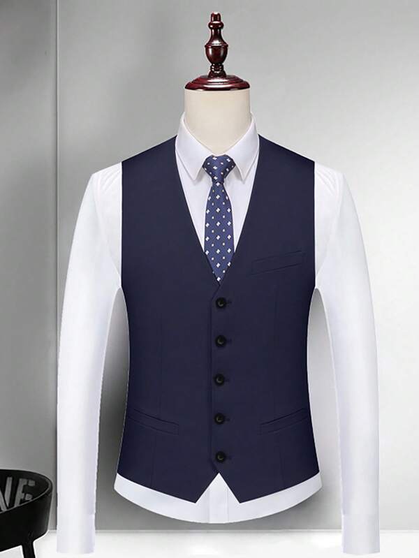 Chaleco para hombre, chaleco formal de caballero vintage azul marino para el novio