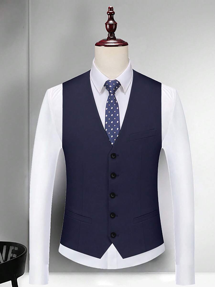 男士背心，复古海军蓝绅士正式马甲，适合新郎 - 藏蓝色 - 查看 1