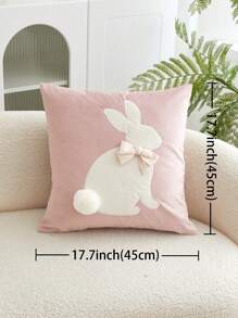 1pc Easter Pink Rabbit Embroidered Cushion Cover, For Indoor Decoration, Easter Fluffy Bow Decorative Pillow Cover, Without Filling - Pink - View 4