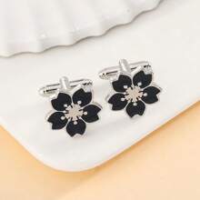 1 Pair Minimalist Cherry Blossom Cufflinks, Cute Floral Cuff Links Accessory