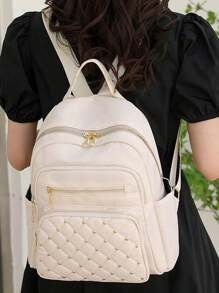 Fashionable Outdoor Backpack, Large Capacity Women Casual Backpack, Rivet Decorated, Student Bookbag, Multi-Colors & Styles Available, Rivets Randomly Distributed, School Backpack - White - View 11