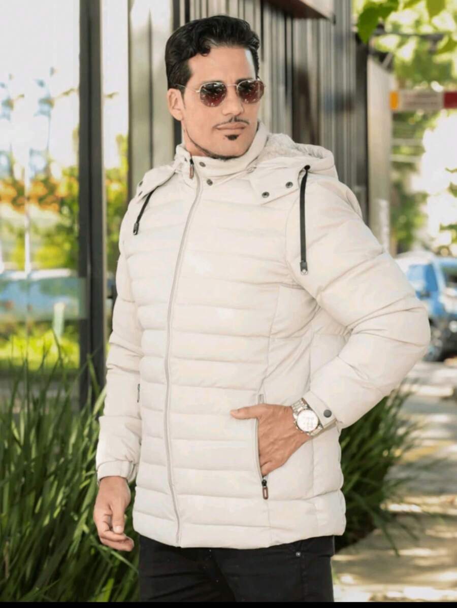 MEN'S JACKET COAT IN RESIN LEATHER, SUPER STYLISH, COMFORTABLE, PLUSH, PREMIUM PIECE - Beige - View 1