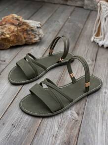 2025 New Summer Simple Versatile Open Toe Outdoor/Indoor Roman Flat Sandals - 軍綠色 - 查看 5
