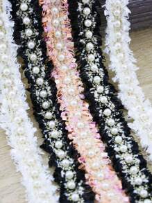 (1 Yard/Roll) 2cm Wide Lace Ribbon Pearl Lace DIY Clothing Decoration Sewing Accessories