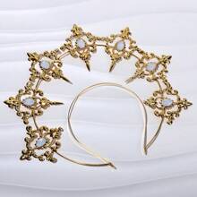 1 pieza Diadema tipo halo de aleación dorada estilo lolita, accesorio para el cabello con corona de cristales al estilo gótico glamoroso, adecuado para bodas, fiestas, sesiones de fotos, cosplay y vuelta al colegio