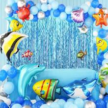 2 Blue Curved Knife Shaped Party Backgrounds, 78.74x39.37 Inches - Made Of Polyethylene, Suitable For Birthday And Ocean Themed Celebrations, Holiday Wall Decorations, Ocean Themed Decorations | Wave Wall Designs | Decorative Fabrics, Beach Themed Decorations