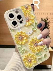 Funda de teléfono 1 pieza modelo Manzana Margarita con estampado de girasol y luna mate resistente a golpes de TPU compatible con iPhone 16/15 Pro Max, Galaxy