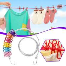 Portable Clothesline, Retractable Clothes Drying Line For Travel, Windproof Laundry Rope With 12pcs Clips, Indoor Washing Line For Camping, Outdoor Travel & Camping (Clips Color Random)