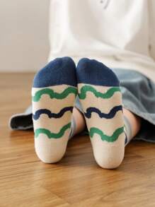 10 Pairs/5 Pairs Children Socks, Wavy Pattern Color Block Sports Socks For Boys, Moisture Wicking Mid-Calf Socks For Spring, Summer, Autumn, Sports, Girl Gifts, Boy Gifts, Mother Gifts, Father Gifts, Girls Summer Clothes, Boys Summer Clothes, Holiday Gifts - Multicolor - View 5