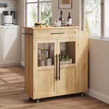 Ataucjin Kitchen Storage Island,Wooden Rolling Kitchen Island On Wheels With Thicker Wooden Top,Kitchen Cart With Storage Cabinet,Portable Trolley Island With 3 Spice Rack And Drawers,For Kitchen,Dining Room