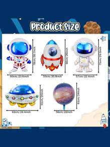 16 piezas de globos con diseño de galaxia y espacio - Grandes decoraciones temáticas de espacio exterior, cohete, nave espacial, astronauta, planeta de galaxia, globos de papel de aluminio para suministros de fiesta de cumpleaños de tema espacial - Multicolor - Ver 3