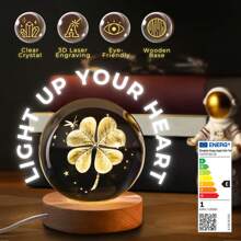 1pc Beautiful Crystal Ball Night Light, 3D Crystal Ball Night Light Warm Light Switch LED Space Decoration, Crystal Ball Sphere Decorative Light With LED Base, Galaxy Cluster'saturn Moon'solar System Milky Way, Rabbit Watching The Moon, Jellyfish, Starry Sky Walk, Four-Leaf Clover Or Unicorn Crystal Ball Desktop Lighting, Home, Bedroom Decorative Light, Bedroom Ornaments, Creative Valentine's Day, Gift, Gift For Boys And Girls