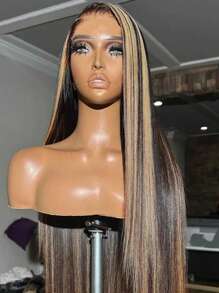 Brennas Highlight Straight Wig Pre Cut 5X5 Lace Closure Wigs Human Hair  Pre Plucked Glueless Wig 34 Inches Bye Bye Knots Put On And Go Wig 200% Density Blonde P1b/27 Colored Straight HD Transparent WigS For Women