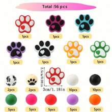 25/30/56 pièces Set de perles en silicone avec motif de patte d'animal et imprimé léopard, kit de fabrication de bijoux DIY pour porte-clés, colliers et accessoires - Ensemble de perles de silicone bricolage colorées - Voir 18