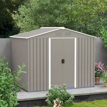 Outsunny Caseta de Jardín Exterior 3,6 m² 236x174x190 cm Cobertizo de Jardín Exterior con 2 Puertas Correderas Techo Inclinado y 4 Ventanas para Patio Terraza Gris Claro - Gris Claro - Ver 7