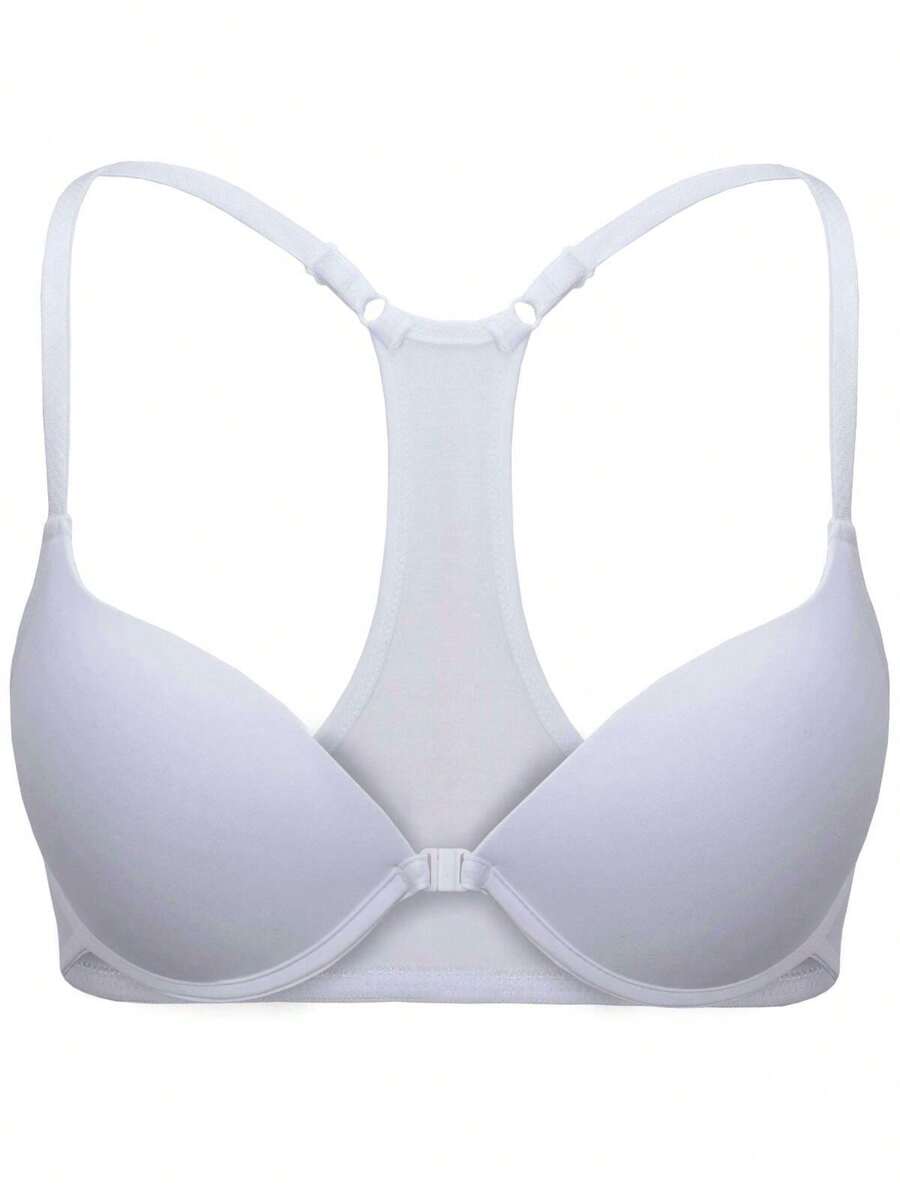 Racerback Bra With Front Closure And Comfortable Tank Top Straps - trắng - Xem 1