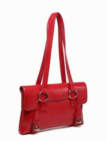 1 pieza Bolso de hombro cruzado casual de mujer con estilo de calle vintage Y2K, decoración de metal de múltiples correas, gran capacidad, adecuado para salidas, citas, fiestas - Rojo - Ver 2