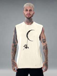 Astronaut Moon Planets Oversized Men's Cotton Tank Top Oversized Macho Shirt Cotton Streetwear - Champán - Ver 1