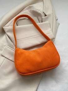 1pc Solid Color Corduroy Zipper Crossbody Bag, Perfect Accessory For Women's Autumn Outfits, Ideal For Valentine's Day - Orange - View 6