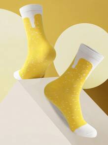 1 par de calcetines hasta el tobillo únicos con estampado de cerveza amarilla para mujeres, calcetines casuales suaves y transpirables, calcetines de regalo originales para familia, amigos, adecuados para ocio, hogar, salir, fiestas, uso estacional, unisex