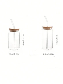 450ml/500ml/1个带盖吸管杯玻璃杯高硼硅耐热玻璃杯奶茶咖啡杯