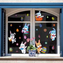 1PC Happy Easter Window Stickers Colorful Bunny Eggs Glass Sticker Spring Party Wall Stickers Easter Decorations For Home Festival Room - Multicolor - View 7