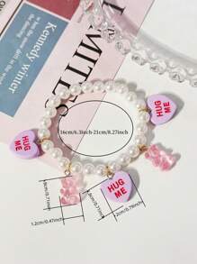 1 件可爱卡通熊心和人造珍珠串珠弹性手链女士 - 愛心小熊串珠手鍊 - 查看 6