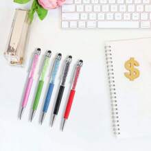 1 Set Of Black Metal Rhinestone Ball Point Pen, Laser Engraved Letter, Customizable, Suitable For Bar, School, Office Use, Corporate Promotion, Meeting, Teacher-Student Gift, Holiday Customized Gift - Black - View 4