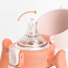 1pc 300ml Cartoon Animal Milk Bottle, Cute Rabbit/Duck/Kitten Print, Material Shockproof Heatproof, With Toddler Lock Drink Water Milk No Nose Touch, Clear Scale, Anti-Slip Handle, Suitable For Daily Use, Holiday Birthday Gift