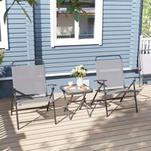 Outsunny 3-Piece Outdoor Patio Table And Chairs Set Folding Garden Furniture With Adjustable Backrest Glass Tabletop And Steel Frame Grey - Grey - View 8