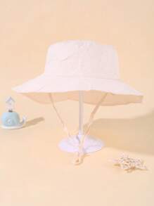 2pcs Kids Solid Color Drawstring Bucket Hats, Adjustable Size Outdoor Sun Ion Casual Hats Suitable For Boys And Girls, Spring Autumn Travel Beach Vacation - Beige + White 2 Combinations - View 4