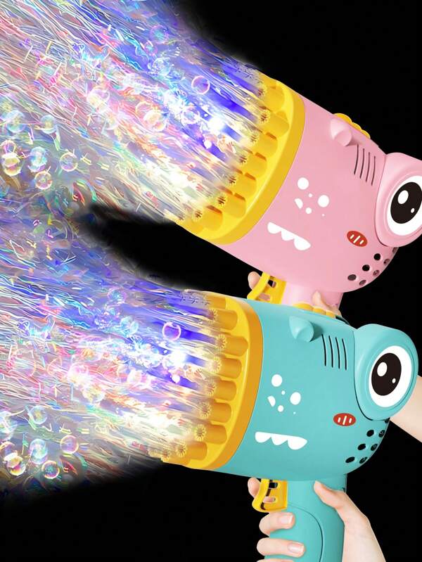 Jouet drôle de pistolet à bulles à plusieurs trous pour enfants, souffleur de bulles automatique de dinosaure avec éclairage (piles et solution de bulles non incluses)